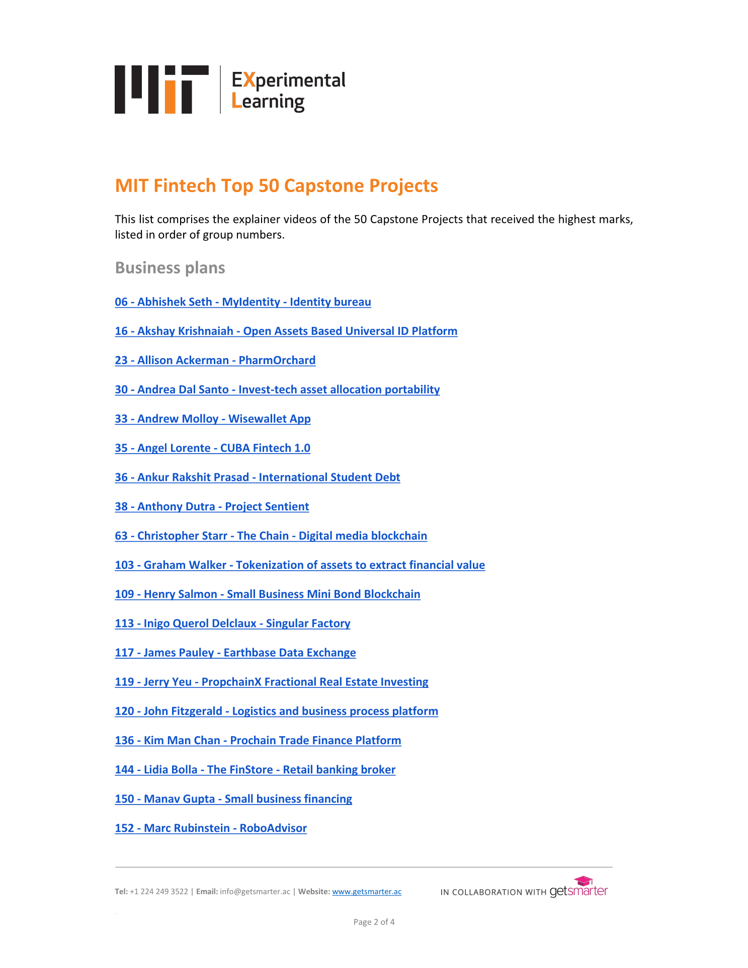 MIT Fintech Top 50 Capstone Projects — Business plans, page 2